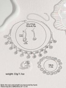 5pcs/Set Luxury Pearl Jewelry Set Including Necklace, Earrings, Bracelet And Ring, Geometric Crystal Pendant Necklace Suit For Women Daily Commute, Campus Dating, Wedding Party, Valentine's Day, Holiday Gift
