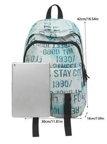 Casual Spacious Letter Print Multi-Pocket Snap Button Backpack, Unisex School/Travel Bag, Suitable For Students, School Season