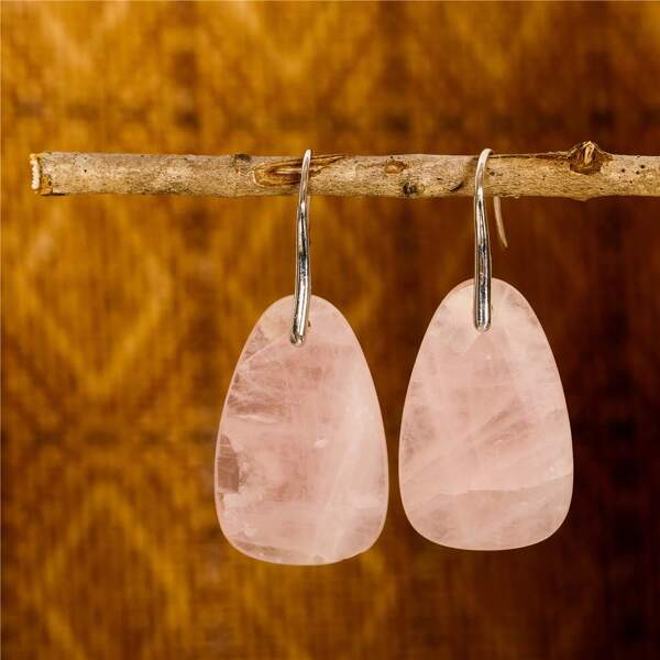 Rose Quartz Dangle Earrings, Natural Stone Bohemian Elegant Soft Pink, Women'S Handmade Dangle Earrings, Chic And Elegant Jewelry For Any Occasion