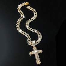Men's Shiny Cuban Chain Necklace, Miami Style Silver Plated Gold Plated Shiny Necklace, Hop Necklace - 交叉-A金色 - 查看 3