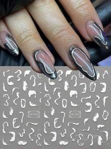 2 piezas de pegatinas de uñas con líneas de mármol plateadas, diseños irregulares con llamas y líneas metálicas plateadas, autoadhesivas, accesorios de manicura de arte de uñas estilo Y2K para puntas francesas