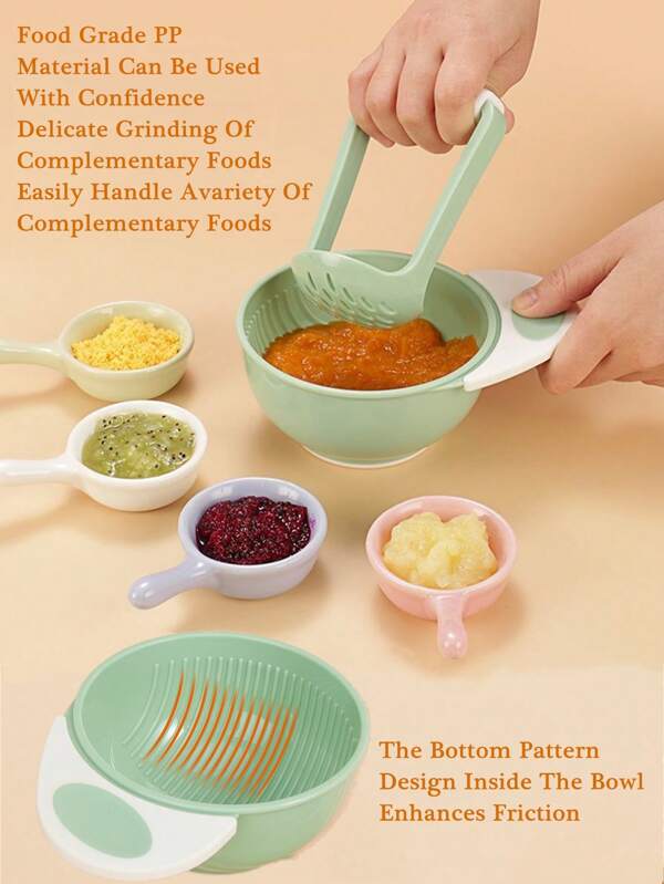 1pc Baby Hand-Powered Food Grinder, Infant & Toddler Feeding Puree Blender, Fruit/Vegetable Masher & Bowl Set, Feeding Utensils, Infant Care Supplies