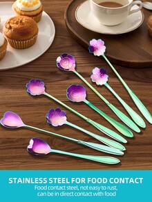 4/8-Piece Stainless Steel Creative Cutlery Set, Rose/Sakura/Chrysanthemum/Heart-Shaped Spoon, Dessert Spoon, Ice Cream Spoon, Coffee Spoon, Cake Spoon, Suitable For Restaurants, Hotels, Cafes, Bars, Schools, Home Kitchens, Christmas Gifts