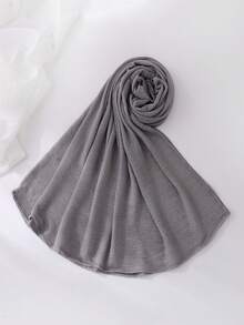 1件装女士纯色轻薄弹力褶皱头巾，时尚围巾，柔软休闲，适合搭配连衣裙 - A - 查看 7