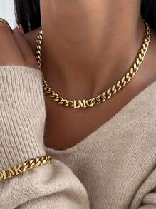 1PC Cuban Necklace With Personalized English Name, 3.0 Thickness Letters, Ladies Jewelry Gift, Family Holiday Christmas Gift, Unisex - Multicolor - View 2