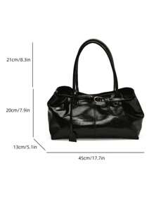 Large Capacity Tote Bag With Strap Decor, Women's 2025 New Retro Fashion Shoulder Bag, High-End Underarm Bag, Suitable For Shopping And Commuting, Versatile
