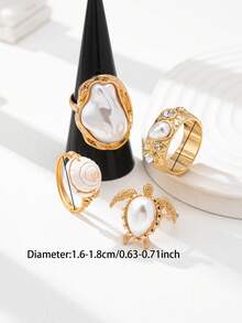 8 件夏季海洋风格海星戒指套装，女士时尚波西米亚种子串珠弹力戒指，贝壳戒指，波西米亚风戒指首饰适合度假、海滩派对、日常佩戴。 - A12738 - 查看 10