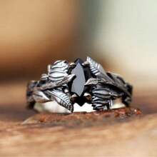1 套复古情侣哥特式订婚戒指，古董银质分支戒指，男女通用巫师戒指，深色几何指环 - 彩色 - 查看 8