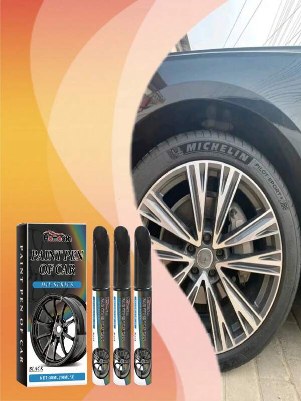 3 pièces Stylo de réparation de rayure de roue noire - Formule imperméable et résistante à la rouille pour les jantes en métal, aluminium et acier | Restaure l'éclat et prévient la corrosion, Stylo de réparation de rayure de moyeu de roue de voiture noire, Stylo de retouche et de réparation de rayure de peinture automobile