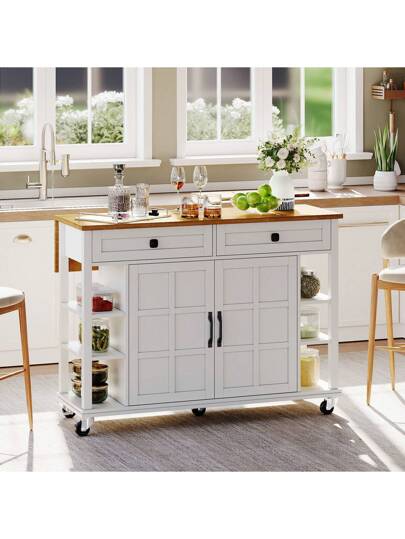 Sairedel Multifunctional Kitchen Trolley Folding Worktop, 120*65 Cm Exp able, Drawers, Spacious Storage, On Wheels Stylish Serving The Kitchen, Dining Room Living