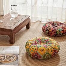 1pc Bohemian Style Round Floor Mat/Cushion - Vibrant Mandala & Floral Design, Thick Polyester Fabric, Suitable For Living Room Or Bedroom, Home Decor