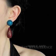 1 Pair Retro-Style Earrings With Vivid Red And Blue Contrast Colors, Stylish And High-End Versatile Women Earrings