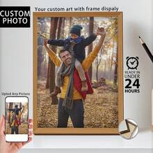 1 pieza, Foto personalizada, Marco de madera con plexi pulido, Retrato a medida, Un regalo para papá, Póster de arte impreso en lienzo personalizado, Perfecto para familias, parejas, recuerdos de mascotas y un regalo perfecto para aniversarios