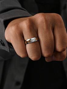 1枚18K镀金不锈钢立方氧化锆条纹图案男士戒指，时尚珠宝礼品 - 戒指 - 查看 9