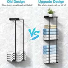 Towel Holder Without Drilling, Wall Towel Stand Matt Black With Hooks And Protective Grille For Bathroom & Kitchen, Towel Rack Organizer, Wall-Mounted Shelf For Storage And Organization, 3-Tier Towel Stand - màu đen - Xem 1