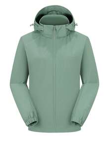 Women's Winbreaker Soft Shell Rain Jacket, Hooded, Waterproof, Windproof, Lightweight, Warm, Suitable For Hiking And Camping Spring - Green - View 2