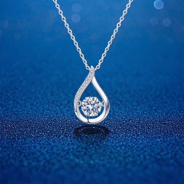1ct Elegant Moissanite Water Drop S925 Sterling Silver Pendant Necklace, Gift For Wife, Girlfriend, Bridesmaid, Daily Wear For Women