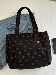 1 Fashionable Contrasting Color Bow Printed Shoulder Bag, Simple And Lightweight, Multiple Pockets, Single Shoulder Tote Bag