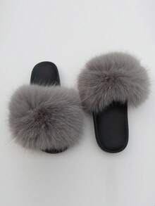 女士蓬松室内外拖鞋，优雅仙女风格，防滑防臭，适合所有季节 - 灰色 - 查看 7