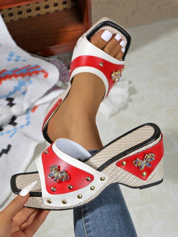 Plus Size 42 Women's Platform Studded Wedge Sandals, Comfortable, Fashionable, Versatile Summer Heeled Sandals