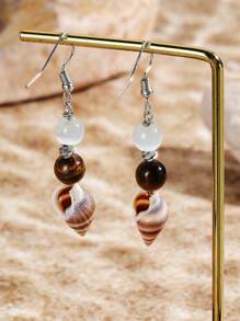 Natural Seashell Pearl Beaded Earrings - Bohemian Ocean Beach Vacation Jewelry, Colorful Statement Dangle Earrings For Women