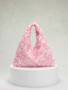 1 件优雅米色亮片装饰简约手拿包，适合正式活动和派对