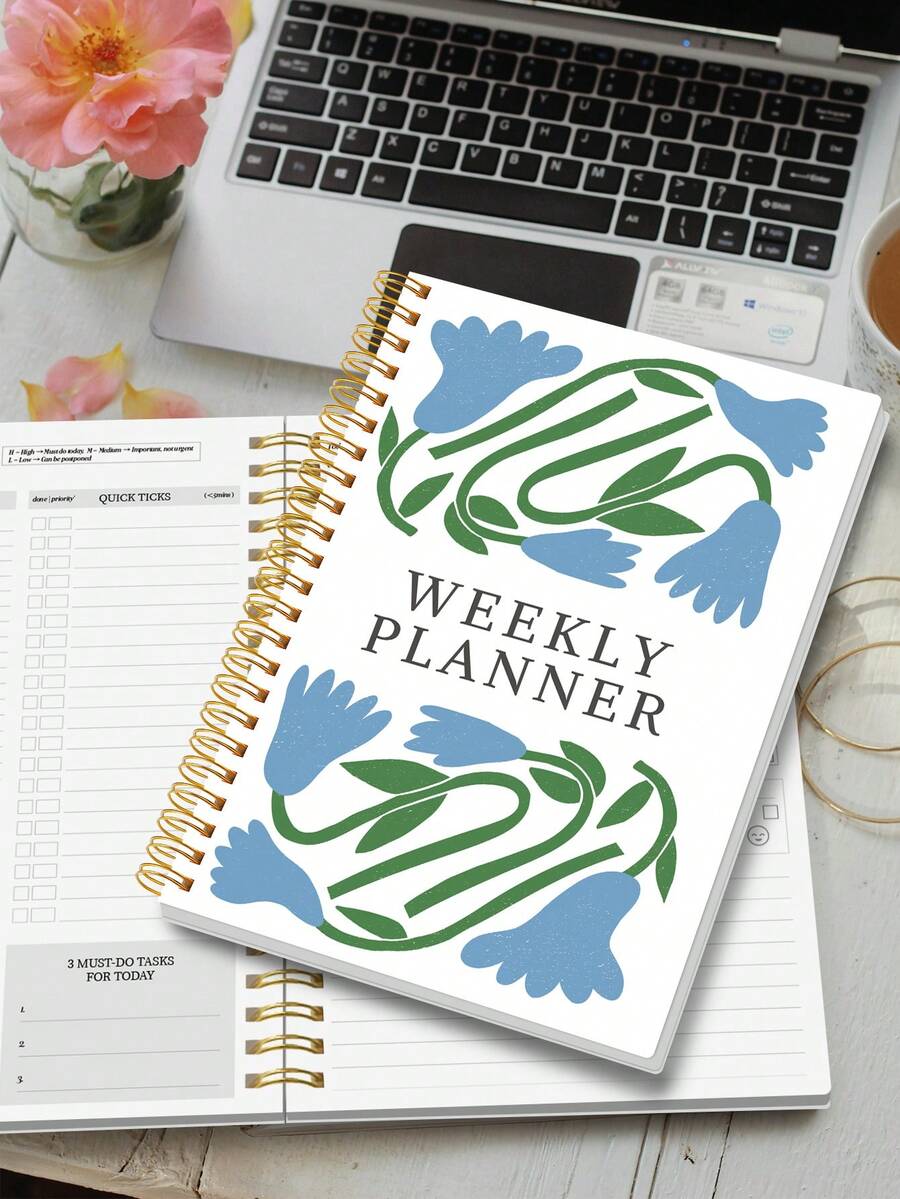 1 件 A5 未注明日期的每周计划本，简单的螺旋式每日笔记本议程，带有时间段、感恩、情绪和锻炼追踪器，96 页，办公室和个人组织者，办公室和学校用品，返校