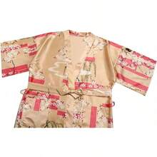 DandyChic Women's Long Floral Satin Robes Imitation Silk Sleepwear Bridal Dressing Gown For Bridesmaid Nightgownhalloween - 櫻花香檳 - 查看 6