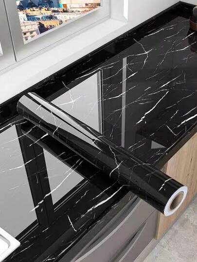 1 rolka czarnej marmurowej samoprzylepnej folii kuchennej, nordycki minimalistyczny styl wodoodporna i olejoodporna błyszcząca powierzchnia naklejka na szufladę szafki blat tapeta tapeta naklejki ścienne dekoracja pokoju dekoracja ścienna naklejka ścienna akcesoria kuchenne artykuły kuchenne dekoracja kuchni