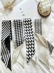 4 件套女士黑色真丝围巾、颈巾和发带，适合日常发饰、包装袋、礼物和装扮头带，适合女性、学校用品、大学