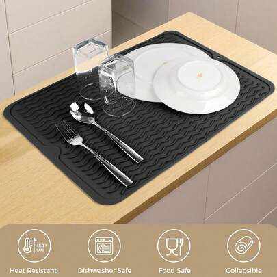 1 pieza Estera de silicona para secar platos para encimera de cocina, estera resistente al calor para secar platos al aire, estera de silicona para cubrir la estufa, con soporte para jabón, disponible en 5 tamaños