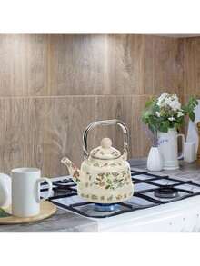 1.8 Quart Vintage Enamel Stovetop Tea Kettle, Retro Green Floral Enamel On Steel Teapot With Removable Infuser, For Home, Kitchen, Camping, Gift For Wedding, Housewarming, Bridal Shower - 1 - Xem 4