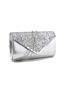 Women's Fashion Versatile Sparkling Elegant Clutch Handbag, Evening Bag, Chain Shoulder Bag, Dress Bag, Water Droplets Crystal Tassel Long Pendant Necklace Earrings 4pcs Set, Party Jewelry Accessories