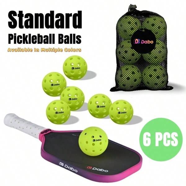 6pcs 74mm 40-Hole Rough Frosted Surface Pickleball Balls With Storage Mesh Bag, High Resilient And Durable PE Material Airflow Hollow Ball - Seamless Rotomolding Technology, Precise Machine-Drilled Holes, Seamless One-Piece Design, High-Visibility Green, Perfect For Indoor And Outdoor Games, Compatible With All Rackets And Courts
