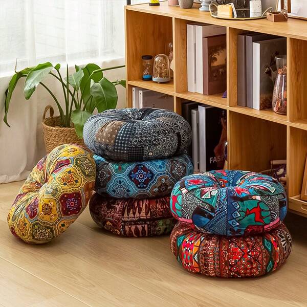 1pc Bohemian Round Floor Mat - Vibrant Mandala And Floral Design, Thick Polyester Material, Perfect For Living Room Or Bedroom Chair Office Chair Chair Cushion Cushion Seat Cushion