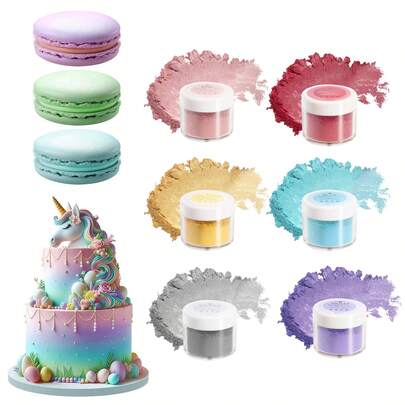 1 件可食用光泽粉 6 色套装 - 金属闪光粉，用于蛋糕装饰、烘焙、鸡尾酒 | 纯素、无麸质