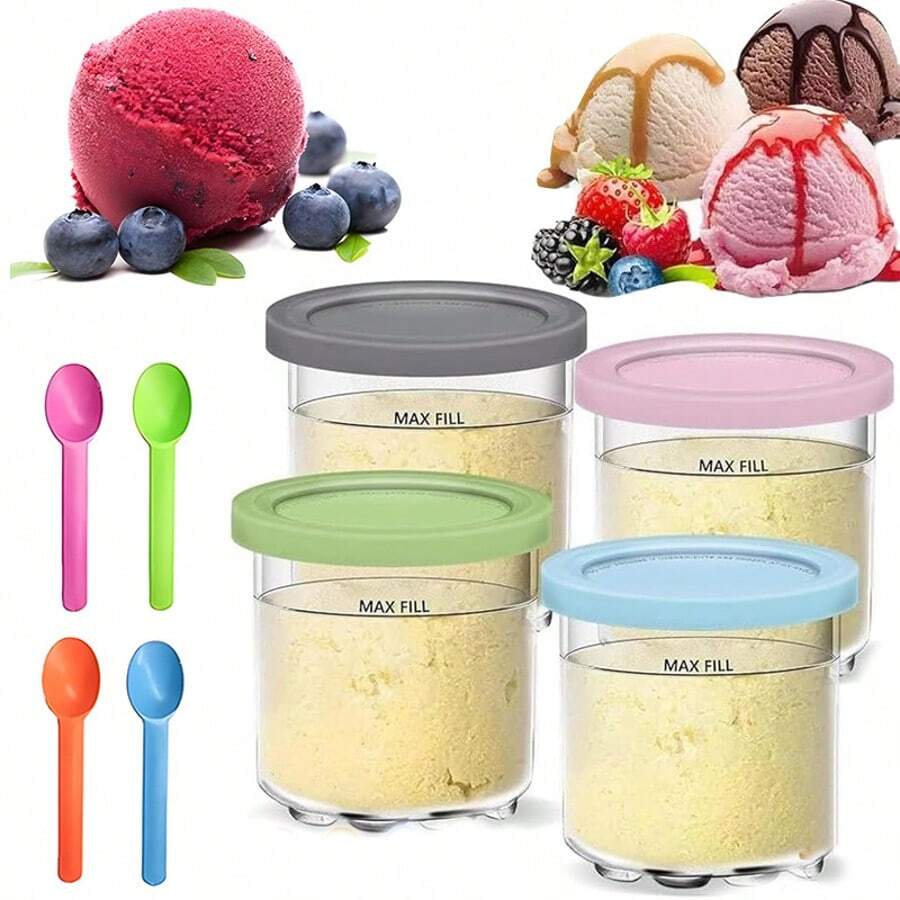 4x Ice Cream Tubs For Creami Deluxe Ice Cream Containers Dessert Tubs - Multicolor - View 1