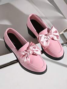 女士粉色玛丽珍鞋一脚蹬乐福鞋蝴蝶结 JK 制服鞋，正式工作高跟鞋
