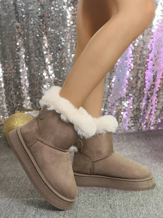 2025Women's Snow Boots Winter New Plush Warm Boots Soft Sole Slip-On Butterfly Decor Platform Boots,Fur Boots