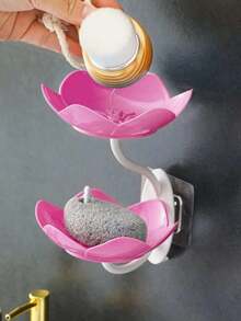 1 saboneteira em formato de flor, saboneteira de parede, escorredor de sabão para banheiro e cozinha, porta-sabonete de camada dupla, decoração de banheiro para casa e verão