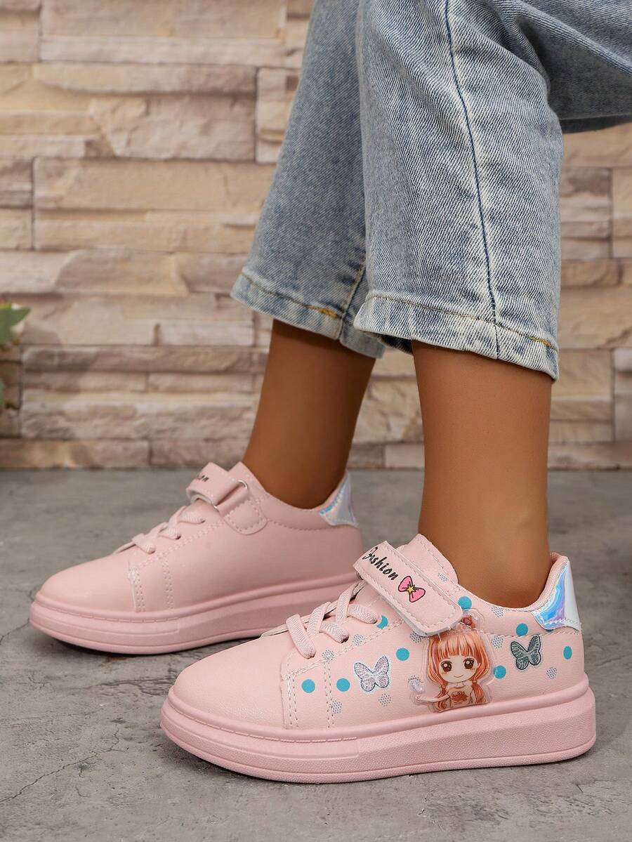 1 双女童白色鞋子，2025 年秋冬新款，儿童防滑休闲运动鞋，软底 - 粉色 - 查看 1