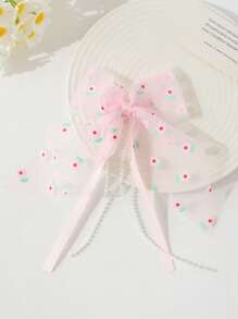 8pcs/Set Girls' Sweet Cute Versatile Fresh Hair Clips/Pins, Contrasting Color Net Ribbon Bow Floral Print Claws