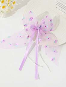 8pcs/Set Girls' Sweet Cute Versatile Fresh Hair Clips/Pins, Contrasting Color Net Ribbon Bow Floral Print Claws