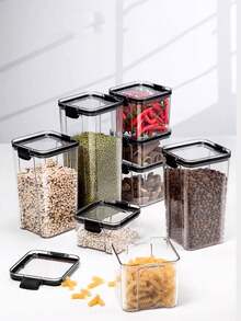 1pc Food Storage Container - Perfect For Kitchen Pantry Organization And Storing Grains, Beans, Rice, Pasta, Tea, Nuts, Coffee Beans, Etc., Dishwasher Friendly, Home Decor, Party & Christmas Storage - Black - View 5