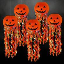 1/3/5pcs Pumpkin Paper Lanterns Are Used For Halloween Party Decoration. Orange And Black Hanging Paper Lanterns Are Suitable For Adult Birthdays, Weddings, Graduation, Indoor And Outdoor Gardens, And Home Decoration