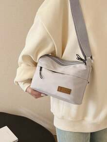 [1 Waterproof Sling Bag] 1 Piece VMI Casual Nylon Sling Bag For Men And Women, Adjustable Shoulder Strap, Waterproof Zipper One Shoulder Crossbody Bag With Multiple Pockets, Solid Color, Polyester Lining, Suitable For Shopping, Wallet, College, Young Women, University Students, Beginners, White-Collar. Very Suitable For Office, University, Work, Business, Commuting, Outdoor Activities, Travel And Hiking. - Grey - View 3