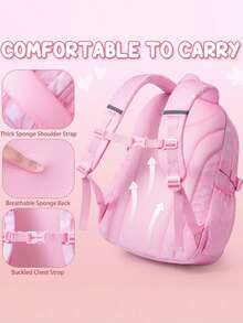 3pc Backpack For Girls, Waterproof Kids Backpack With Lunch Box & Pencil Case Set, Bookbag School Bag, School Supplies For Kids Kindergarten Middle High School Students, Back To School Gift For Daughter Granddaughter Niece Sister Friend - 藍色 - 查看 6