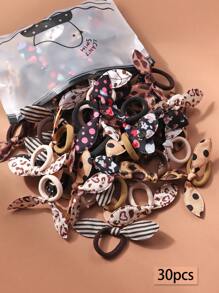 30pcs Brown Rabbit Ear Hair Scrunchies, Cute Sweet Niche Everyday Versatile Non-Damaging Elastic Bands For Hairstyle, Braids, Hair Accessories