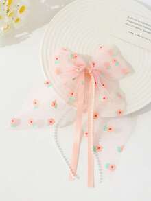8pcs/Set Girls' Sweet Cute Versatile Fresh Hair Clips/Pins, Contrasting Color Net Ribbon Bow Floral Print Claws