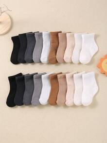 10双婴儿弹力休闲中筒袜，颜色随机，适合0-3岁男女宝宝。这些幼儿袜子透气舒适，吸汗。新生儿袜子，幼儿袜子，婴儿袜子，新生儿袜子，幼儿袜子 - 彩色 - 查看 5